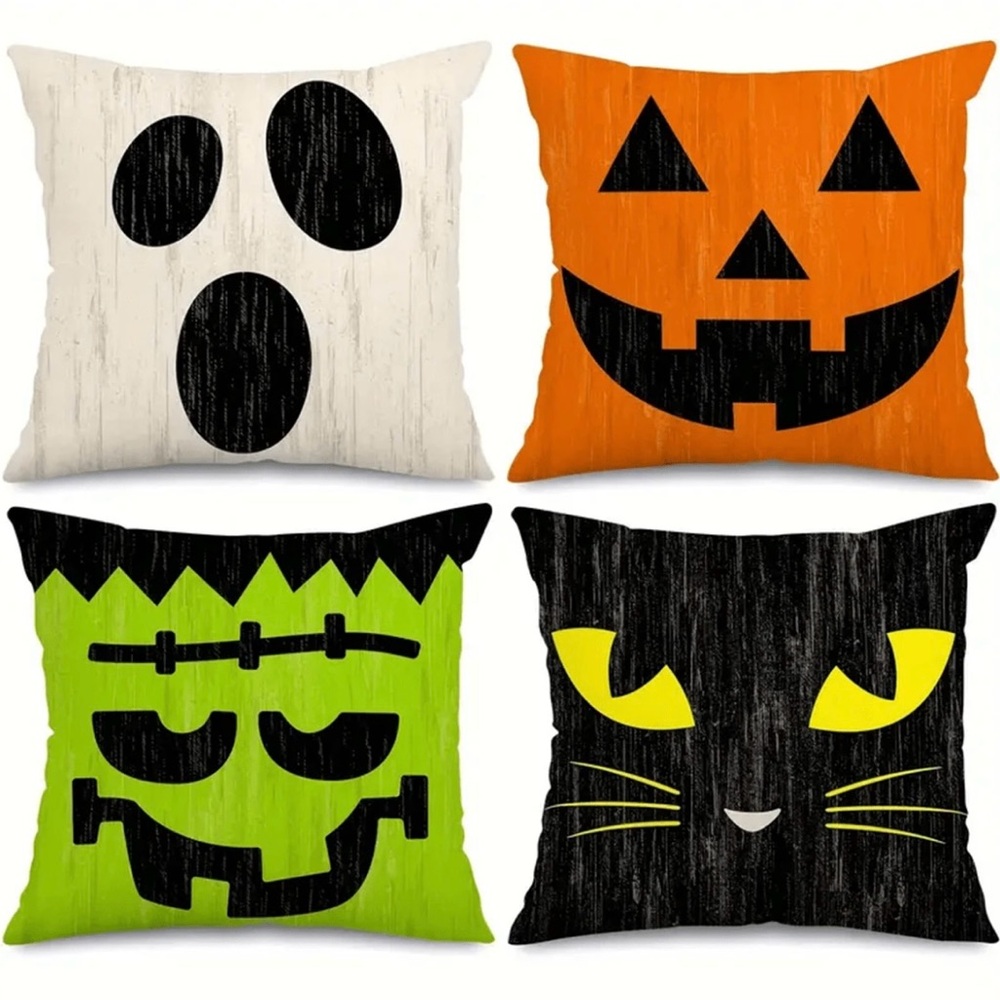4 Pcs Halloween Pillow Covers - 18 X 18 Inch Retro Halloween Character